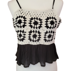 Black and White Crochet Granny Square Halter Top Size Medium NWT